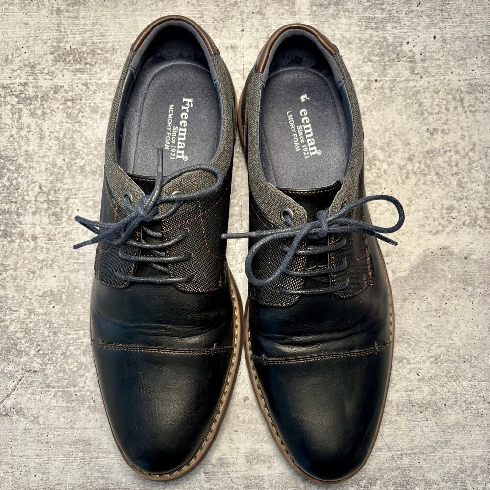 Freeman Shoes Men’s Size 9 Navy Blue Cap Toe Hudson F220009 Memory Foam Derby